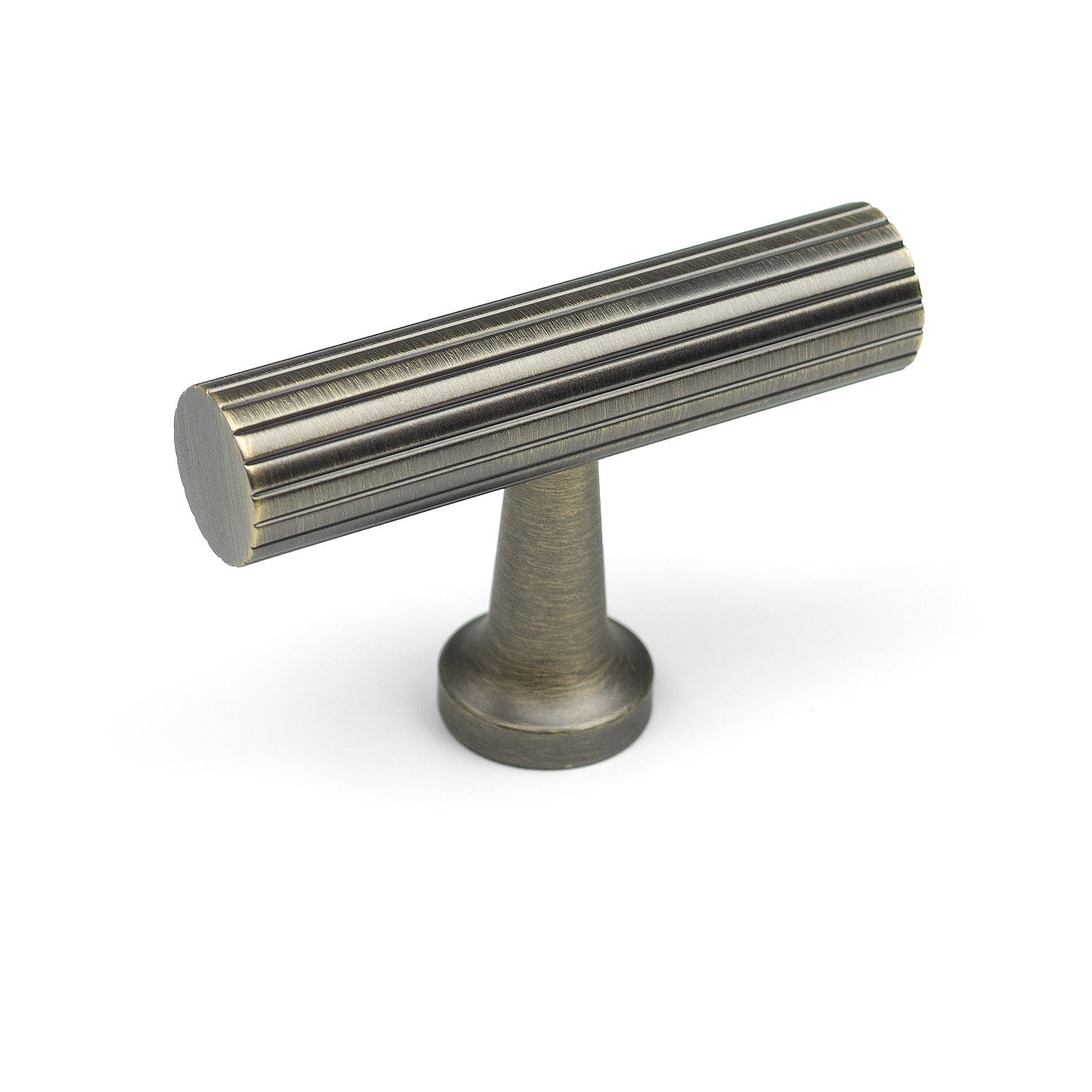 Antique Brass Reeded Detail T-Bar Handles & Coordinating Knobs - Image 3