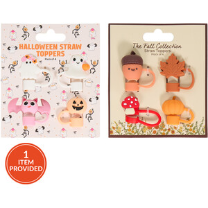 Pack of 4 Autumn or Halloween Straw Toppers