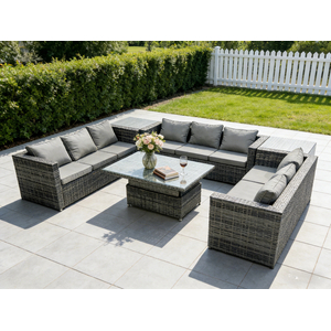 U Shape Rattan Set Rising Dining Table 2 Side Tables