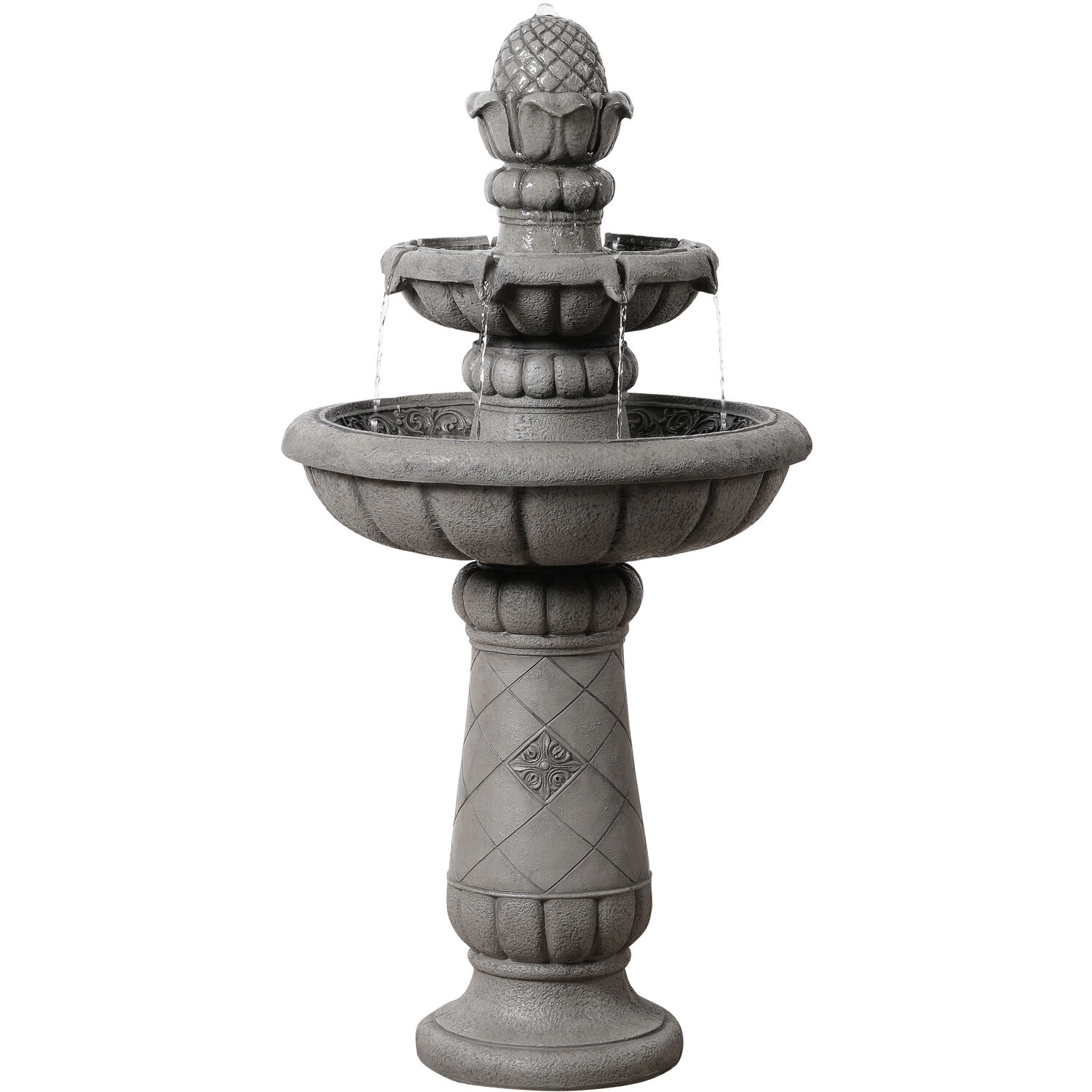 Teamson Home Two-Tier Tradtional Birdbath Outdoor Garden Fountain, Light Grey - Grey