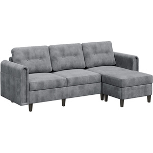 Yaheetech Fabric Upholstered 3-Seater Corner Sofa with Ottoman