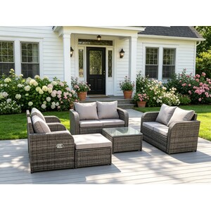 PE Wicker Rattan Reclining Adjustable 7 Seater Sofa Set