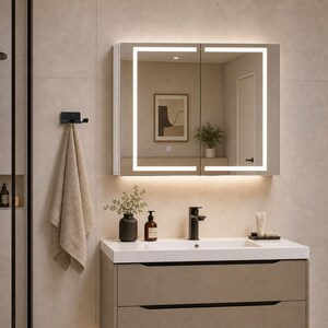 WestWood Bathroom Mirror Cabinet with LED Wall Mounted 80x15x60cm Cupboard White