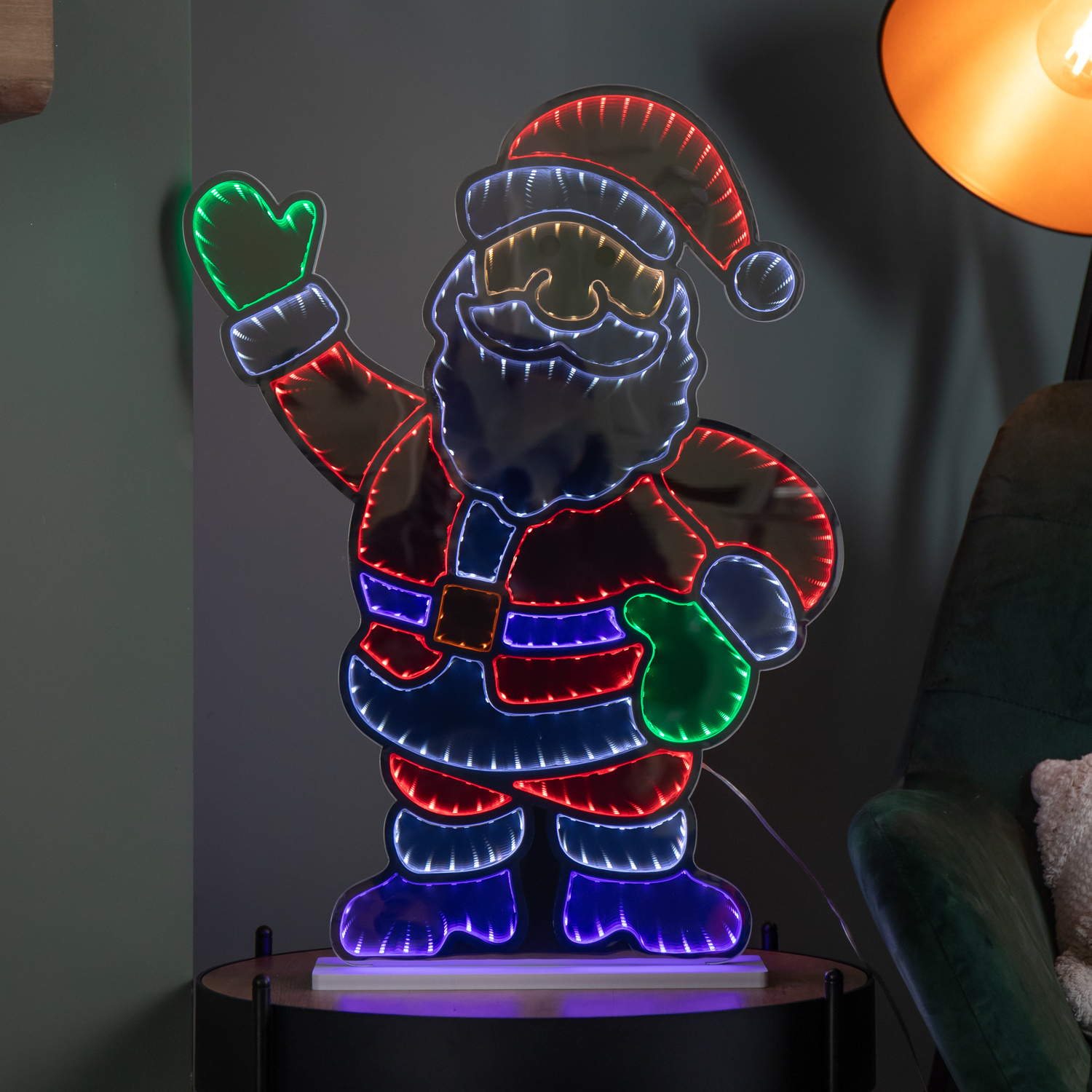 Samuel Alexander 59Cm Light Up Waving Santa Infinity Christmas Decoration With Multi-Coloured Leds - Multi-Coloured