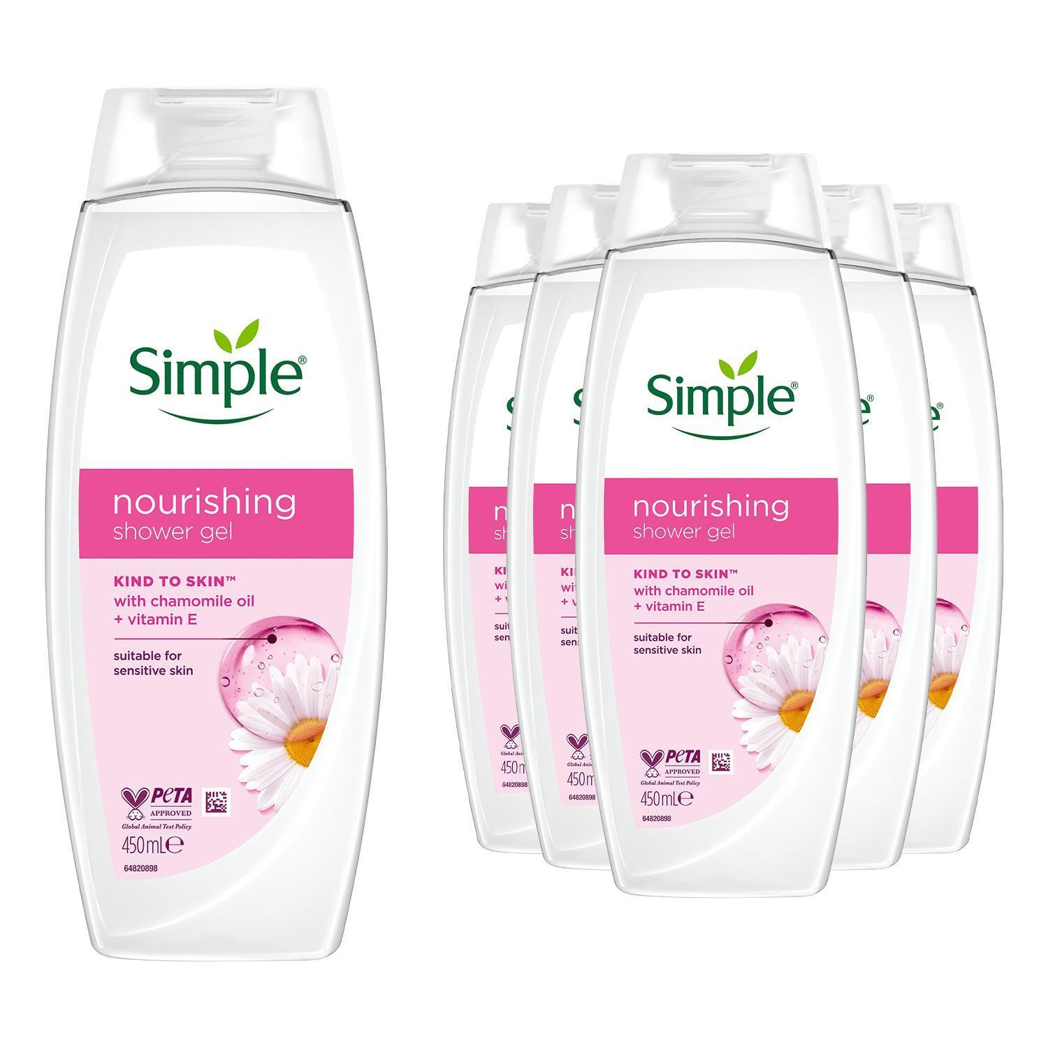 Simple Kind To Skin Nourishing Shower Cream With Gentle Formulation 450Ml, 6 Pk - White