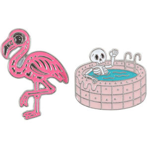 Something Different Dead Cool Enamel Flamingo Skeleton Badge