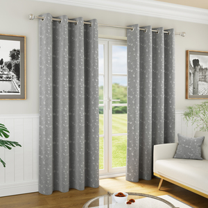 Tivoli Grey Blackout Floral Eyelet Curtains