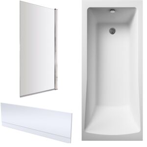 Square Single Ended 1700x750 Bath with Front Panel, Chrome Square Bath Screen