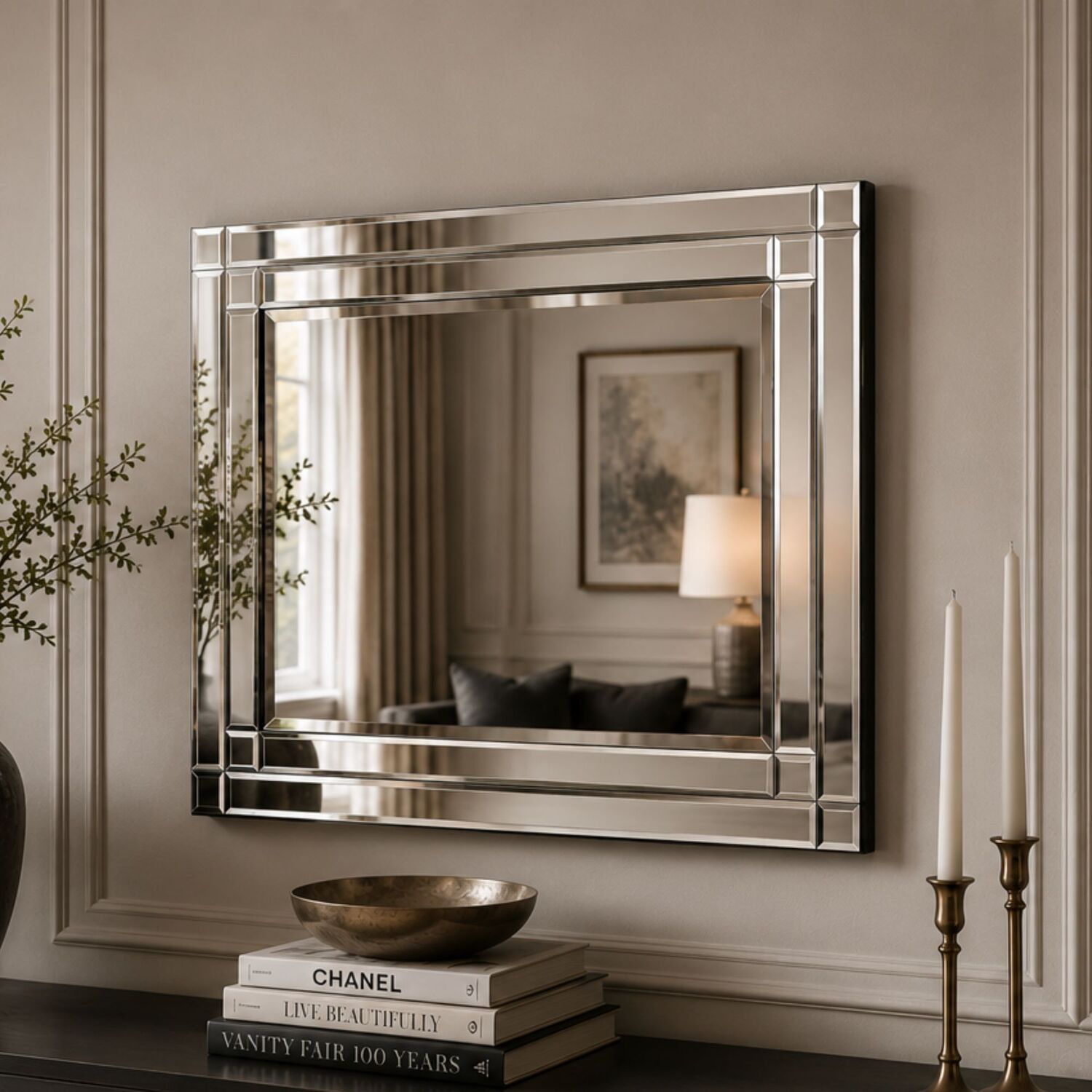Image of Double Bevelled Wall Mirror - Black&hellip;