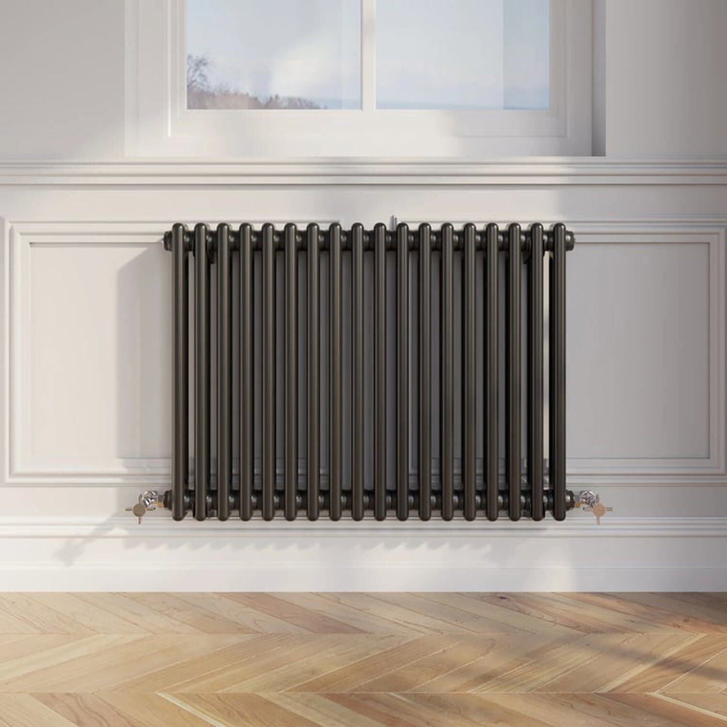 Temprazo Traditional Colosseum Double Bar Column Radiator Black 300 X 425Mm - Black / 70Mm / 830Mm / 600Mm