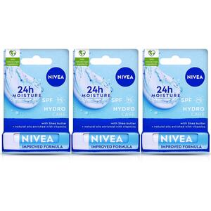 3x Nivea Hydro Care Lip Balm Stick With SPF15 4.8g