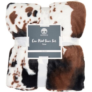 Cow Print Faux Fur Throw