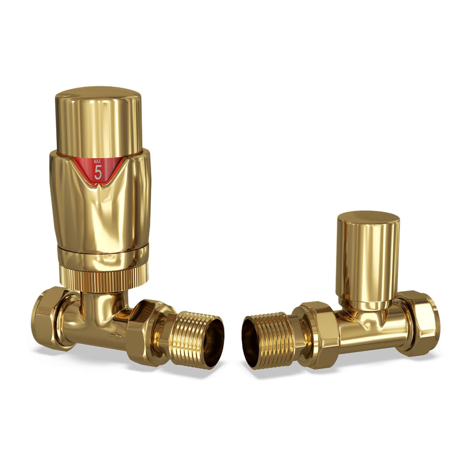 UK Radiators Thermostatic Radiator Valve Set 1/2" x 15mm - Solid Brass TRV | Brass Finish - Solid Brass 1/2" x 15mm Straight - Lockshield Included, Easy Installation - Image 2