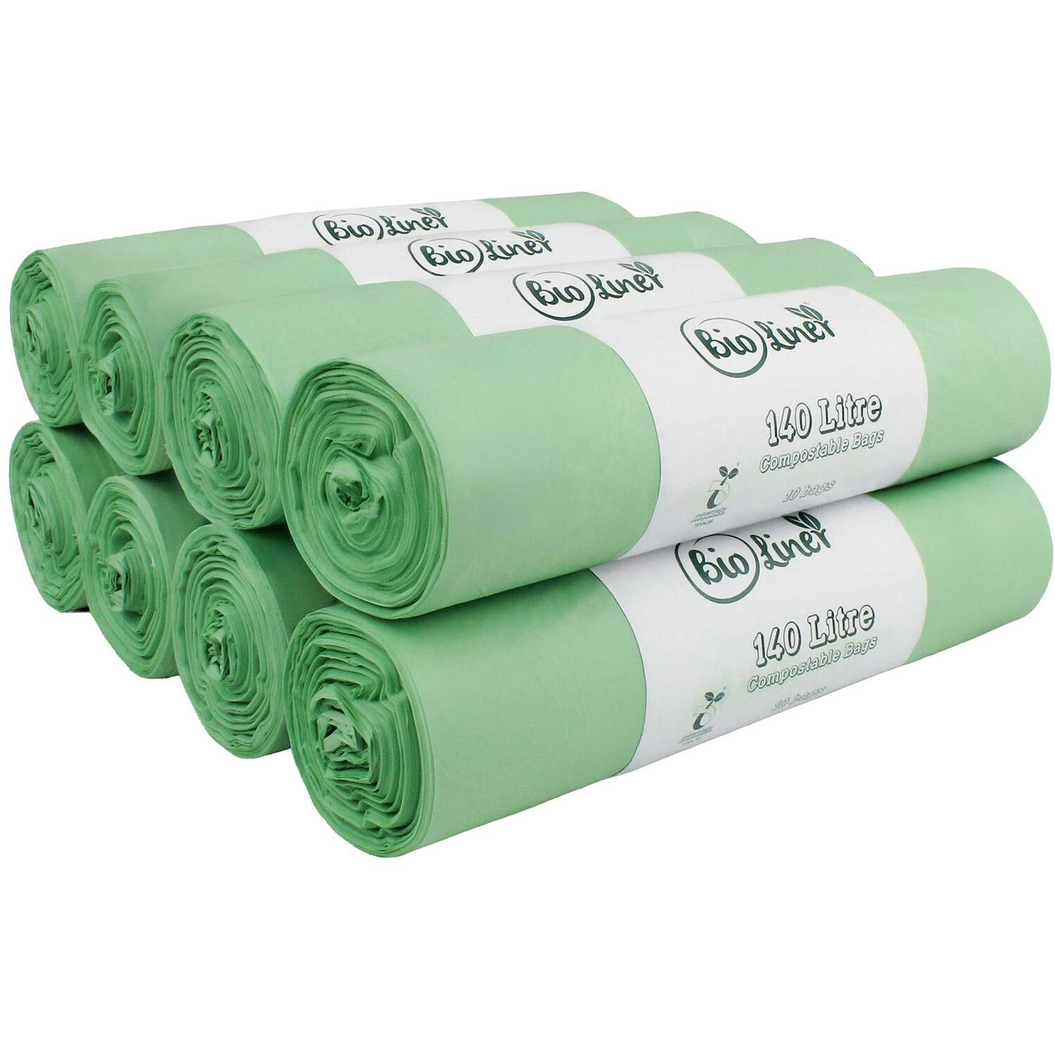 Bioliner 140 Litre Compostable Large Wheelie Bin Bags - Green / 8