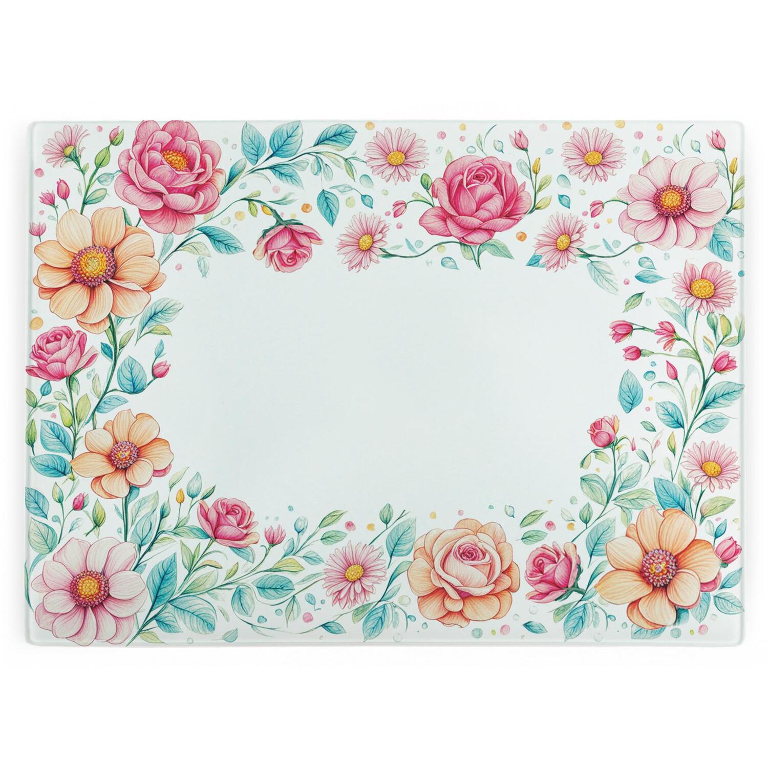 Image of Pink Flower Border Large Smooth Glass&hellip;