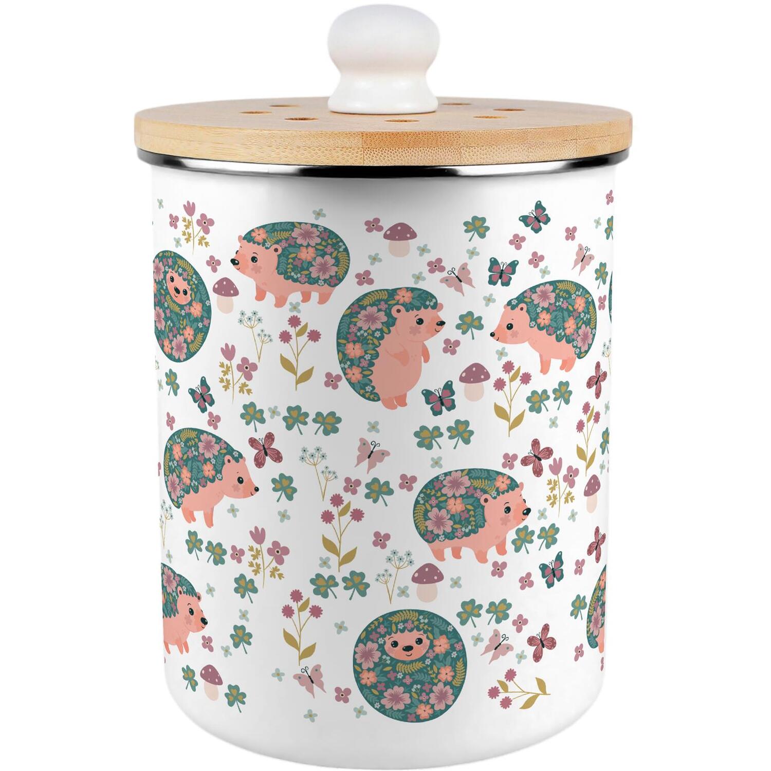 Purely Home Hedgehogs & Flowers Food Waste Caddy - Metal 2L Decorative Kitchen Compost Bin - Purple