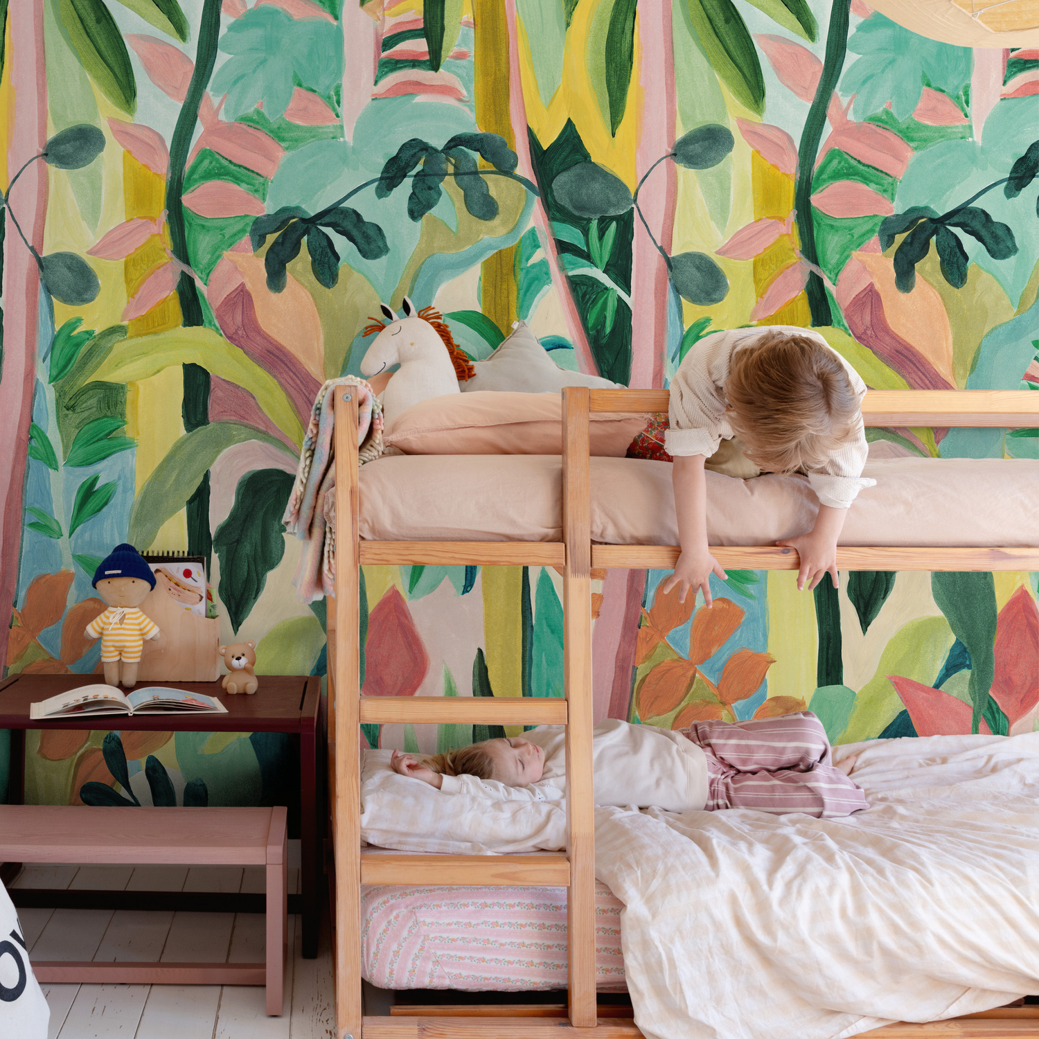 Grandeco Sunda Nursery Jungle 3 Lane Repeatable Wallpaper Mural - Green
