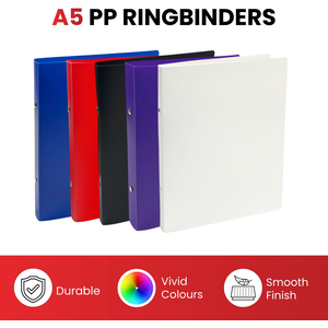 Pack of 5 A5 PP Ring Binders ¿ 25mm Spine, 2 O-Ring Mechanism
