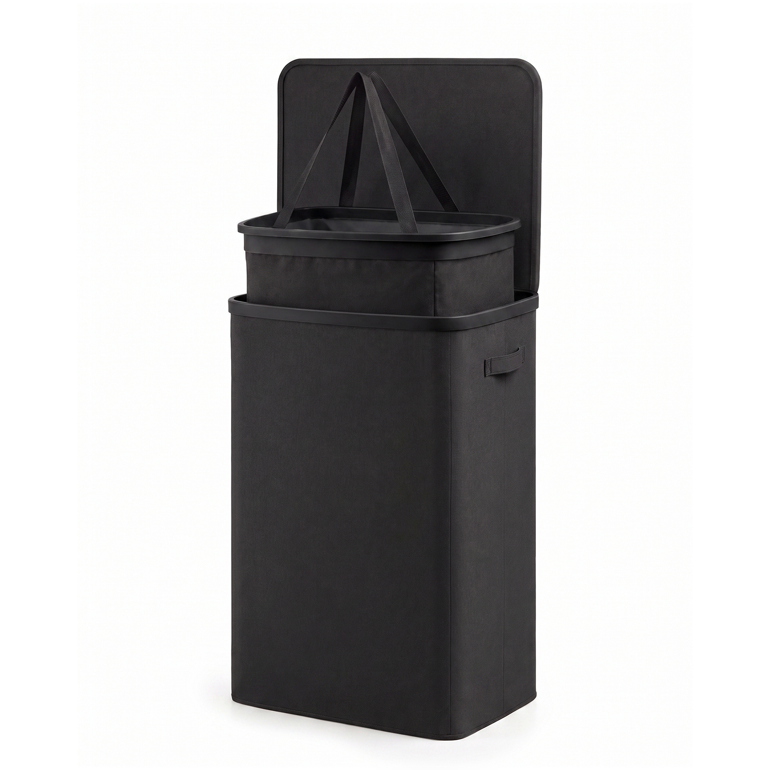 Keplin Collapsible Single Laundry Basket With Lid And Removable Liner, 90L - Black