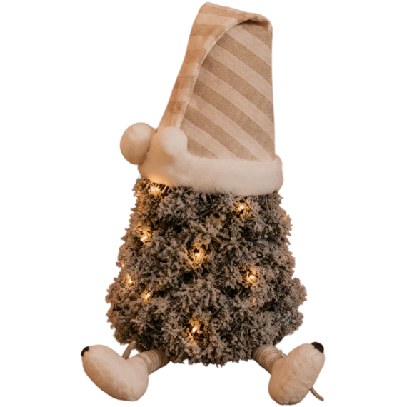 Flocked mini tree gonk with striped nightcap and dangly legs