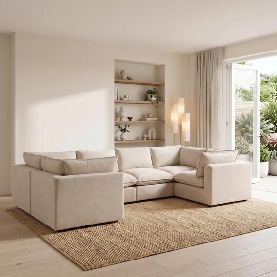 Echo Linen-Look Fabric 5 Seater U-Shaped Modular Corner Sofa
