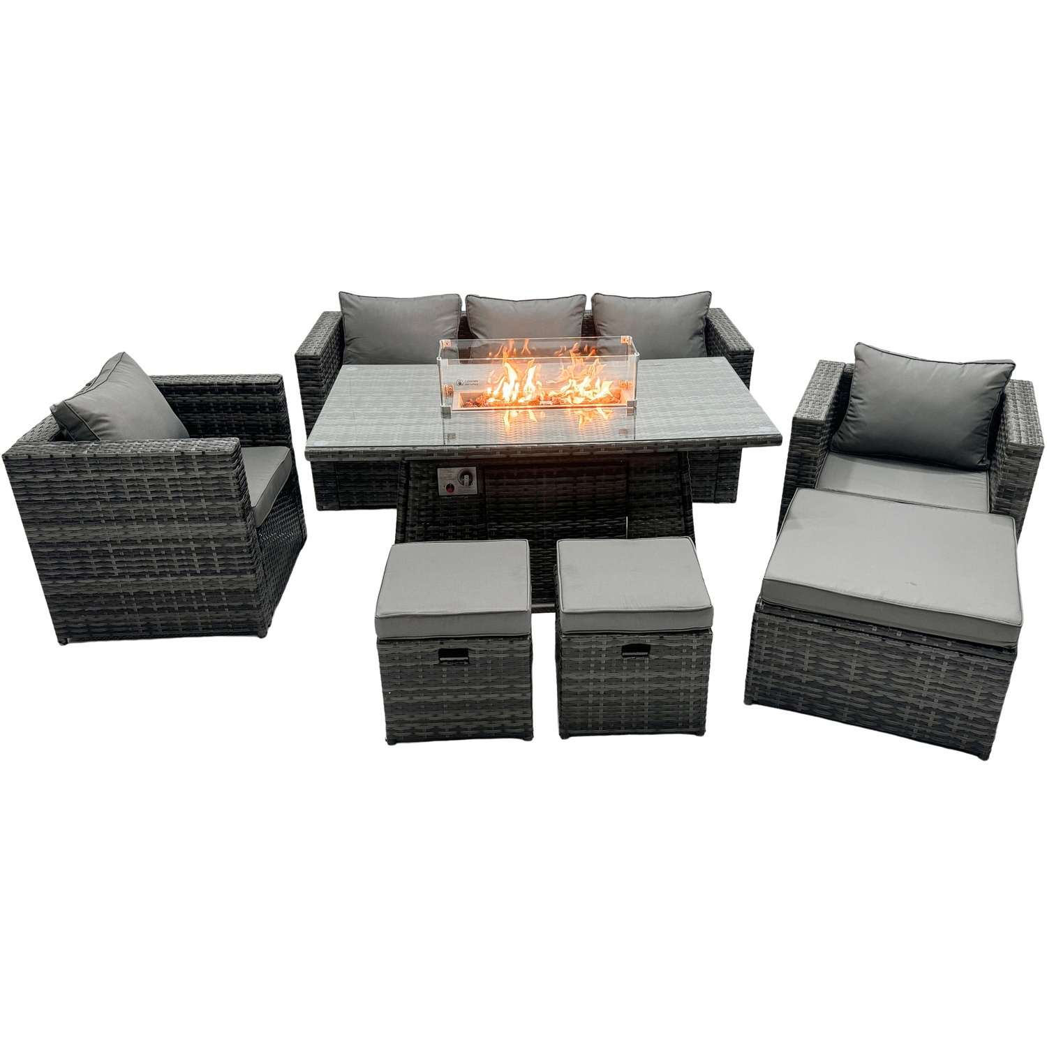 Fimous Unisex Dark Grey Outdoor Pe Rattan Garden Furniture Gas Fire Pit Dining Table Armchairs With Stools Mixed Size 3 - Image 2