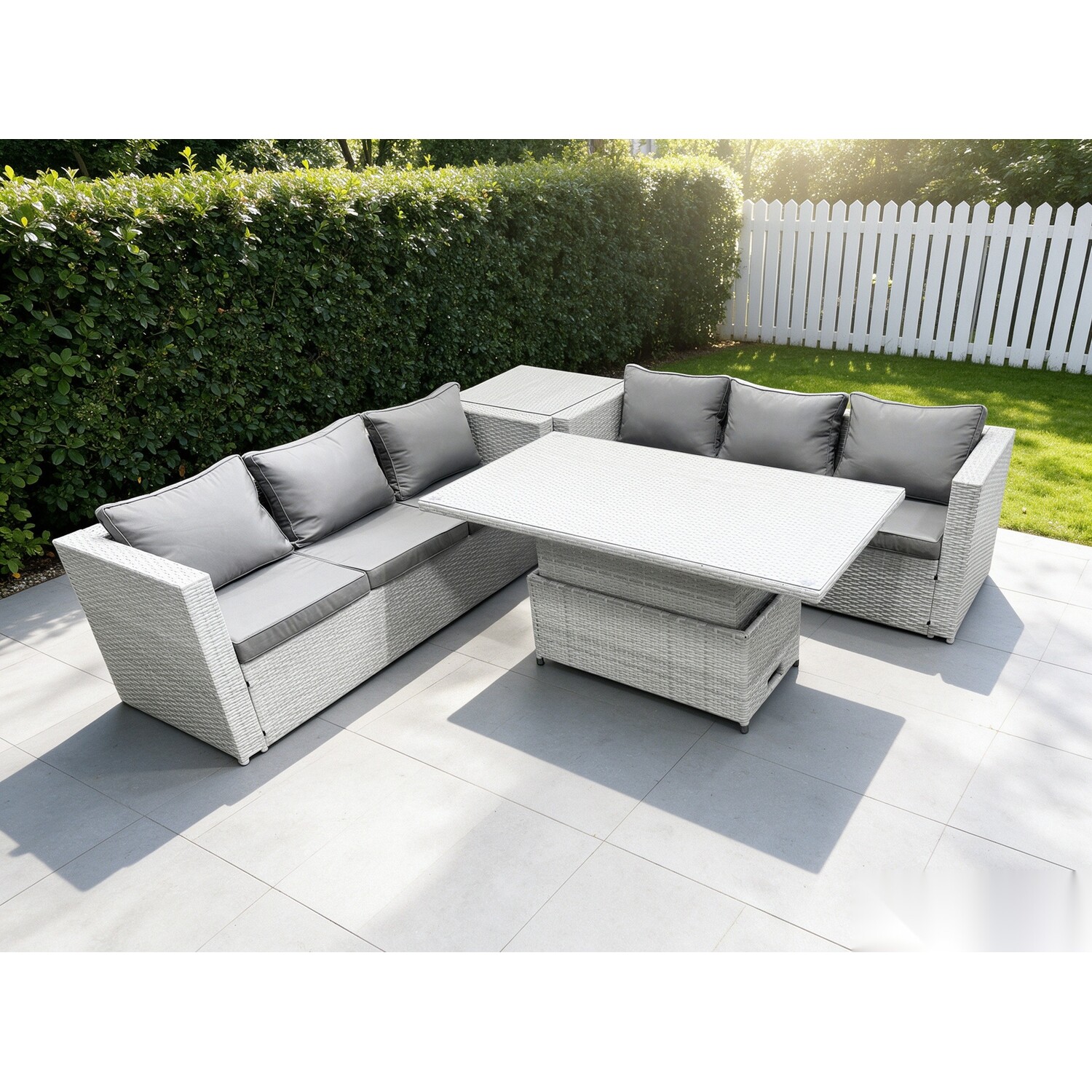Fimous Unisex Light Grey Rattan Garden Funiture Set Height Adjustable Rising Lifting Table Sofa Dining Set Coffee Tea Table In Size 2 - Image 2