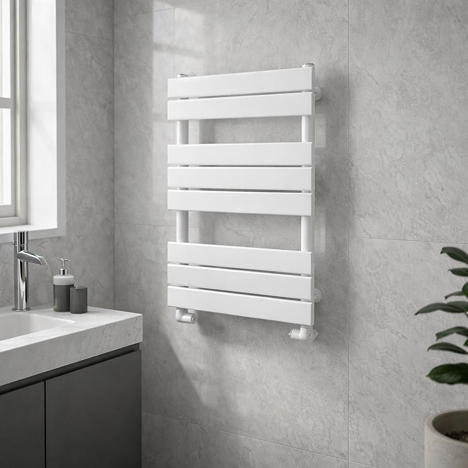 Lux Heat White Flat Designer Towel Radiator 800mm (H) x 500mm (W) - Image 2