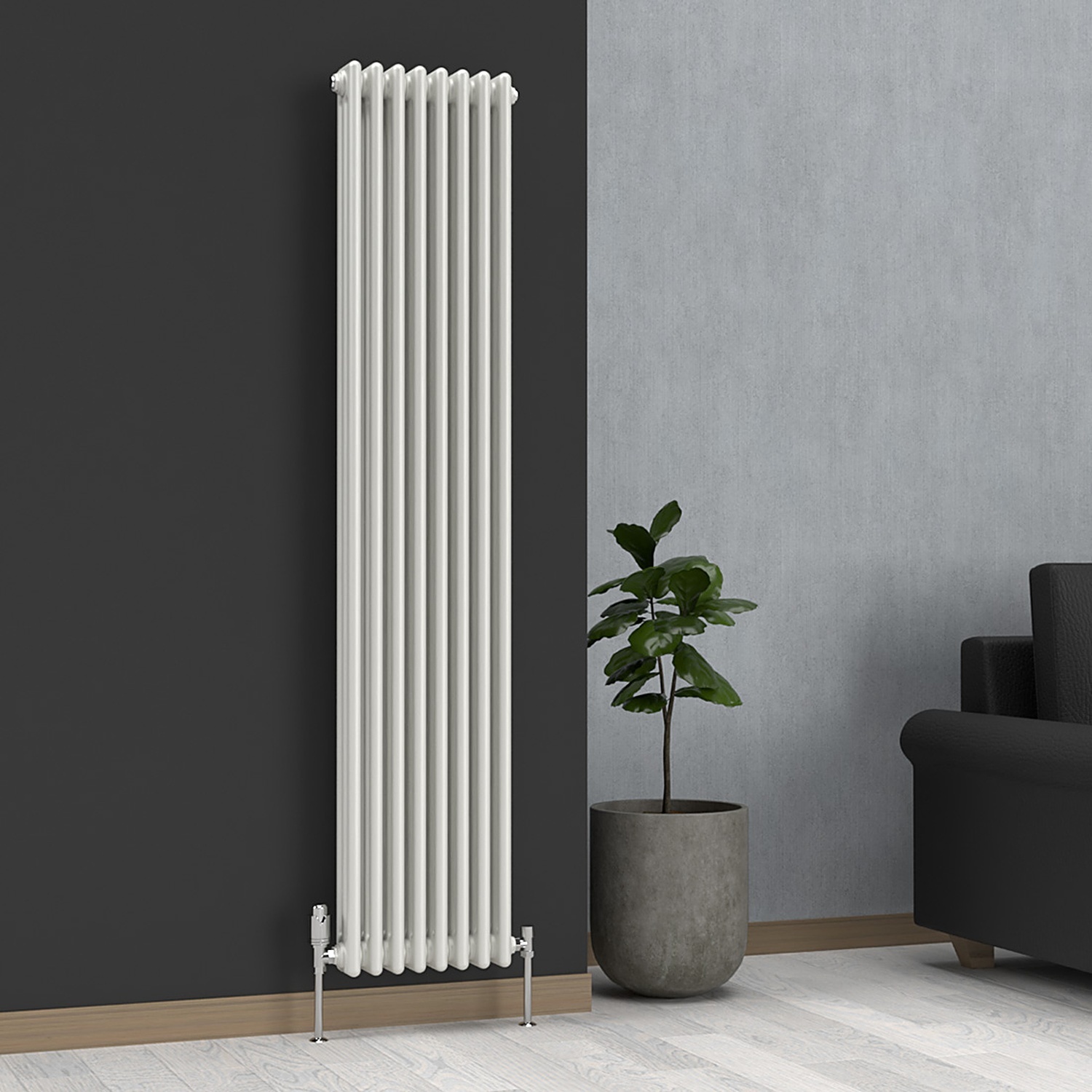 Lux Heat White Vertical 3-Column Traditional Radiator - 1800 Mm H X 380 Mm W - White