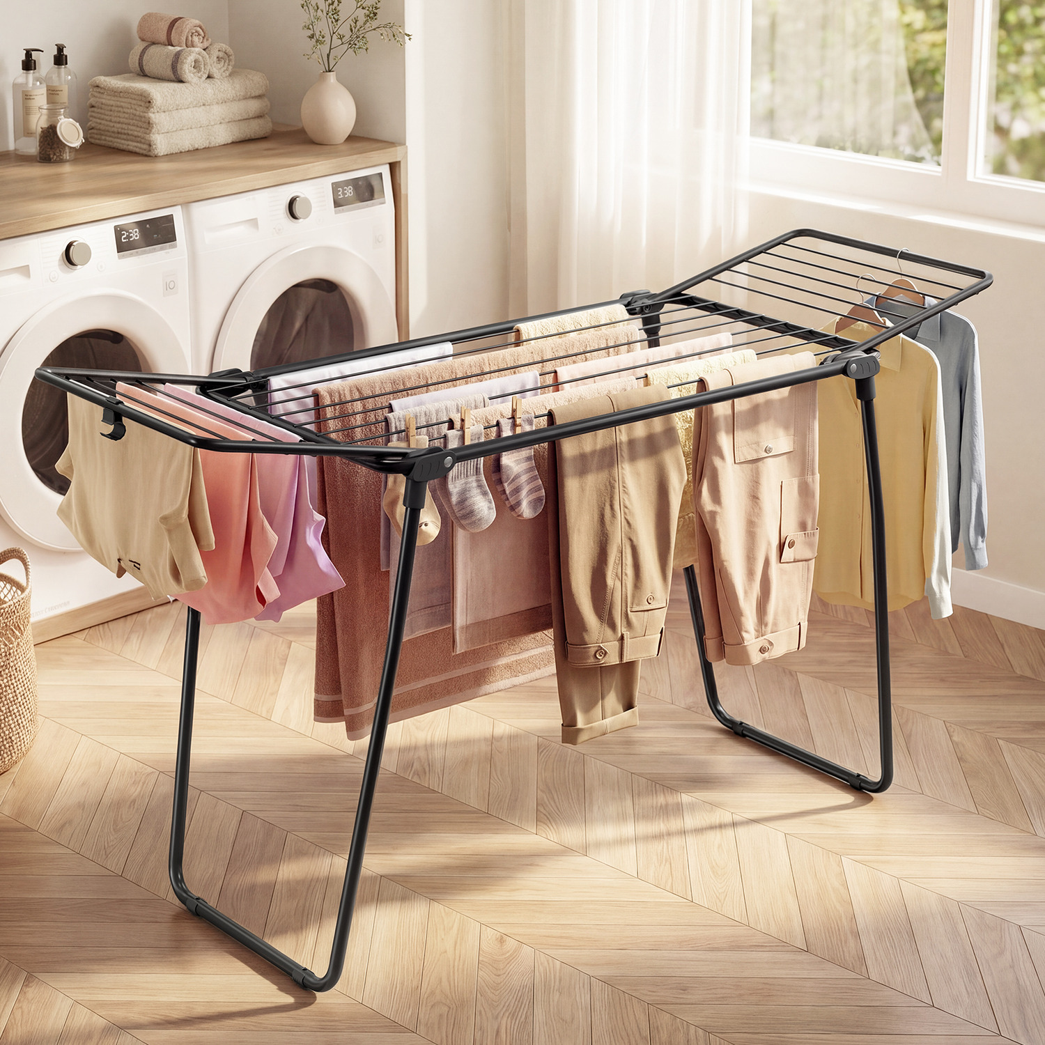 Image of SONGMICS Winged Clothes Airer, Foldable Steel&hellip;