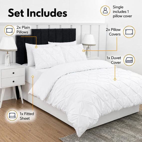 6 Piece Pintuck Duvet Cover Set with Fitted Sheet, Matching & Plain Pillowcases