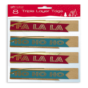 12 X Pack of 8 Triple Layer Christmas Gift Tags