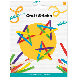 Pack of 50 Natural And Coloured Craft Sticks
