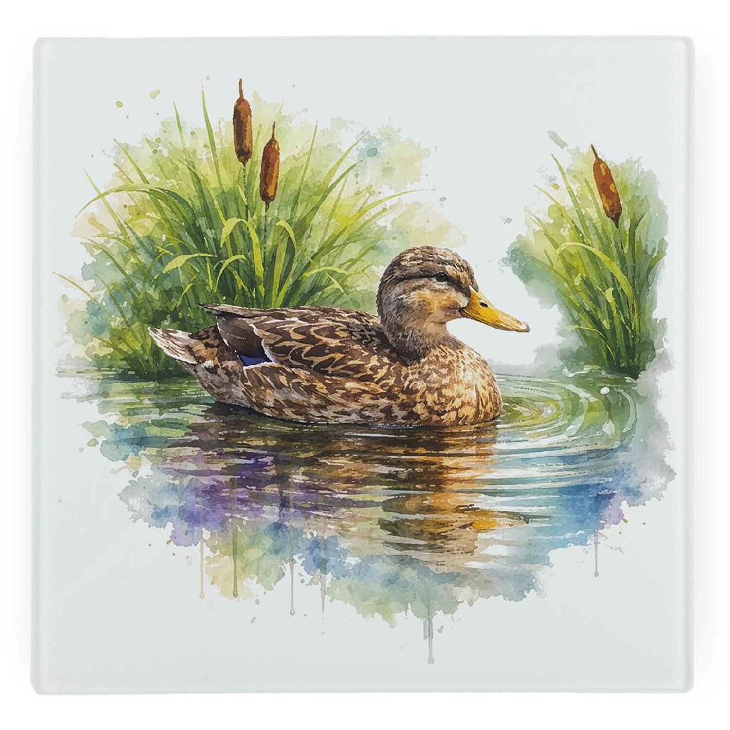 Mallard Ducks Glass Hot Pot Stand - Female Duck Square Kitchen Trivet Bird Gifts - Image 2