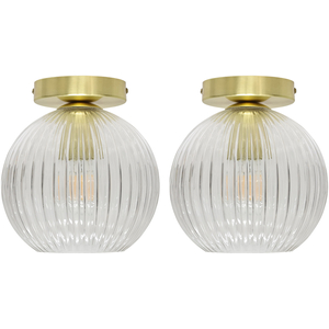Set Of 2 Betchley Clear Ribbed Glass Satin Brass Ceiling Lights