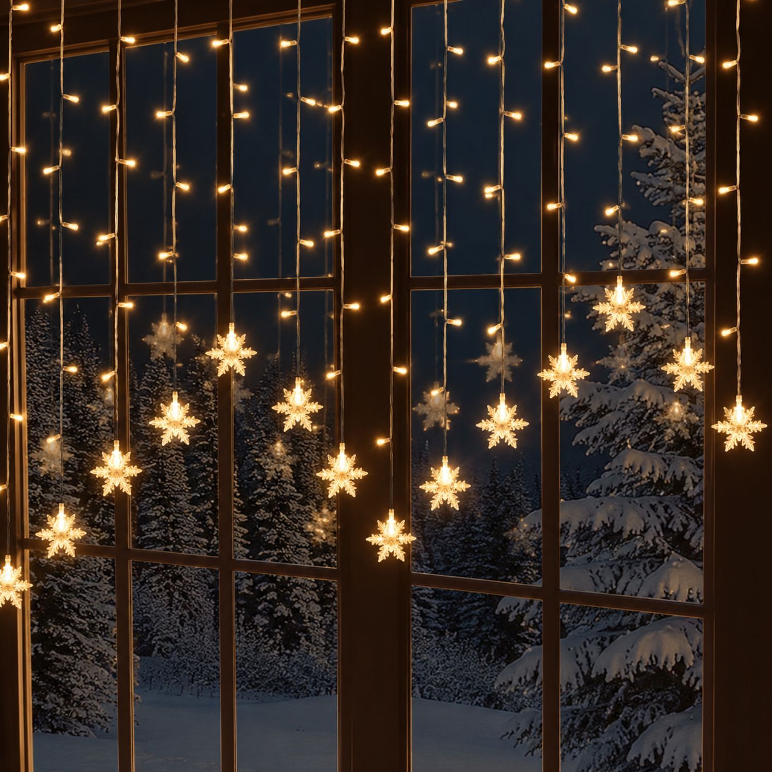 Globrite 104 Led Snowflake Curtain Lights - Warm White - Warm White