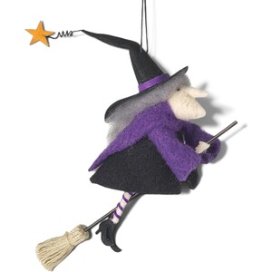 Felt Witch on Broom Halloween Decoration
