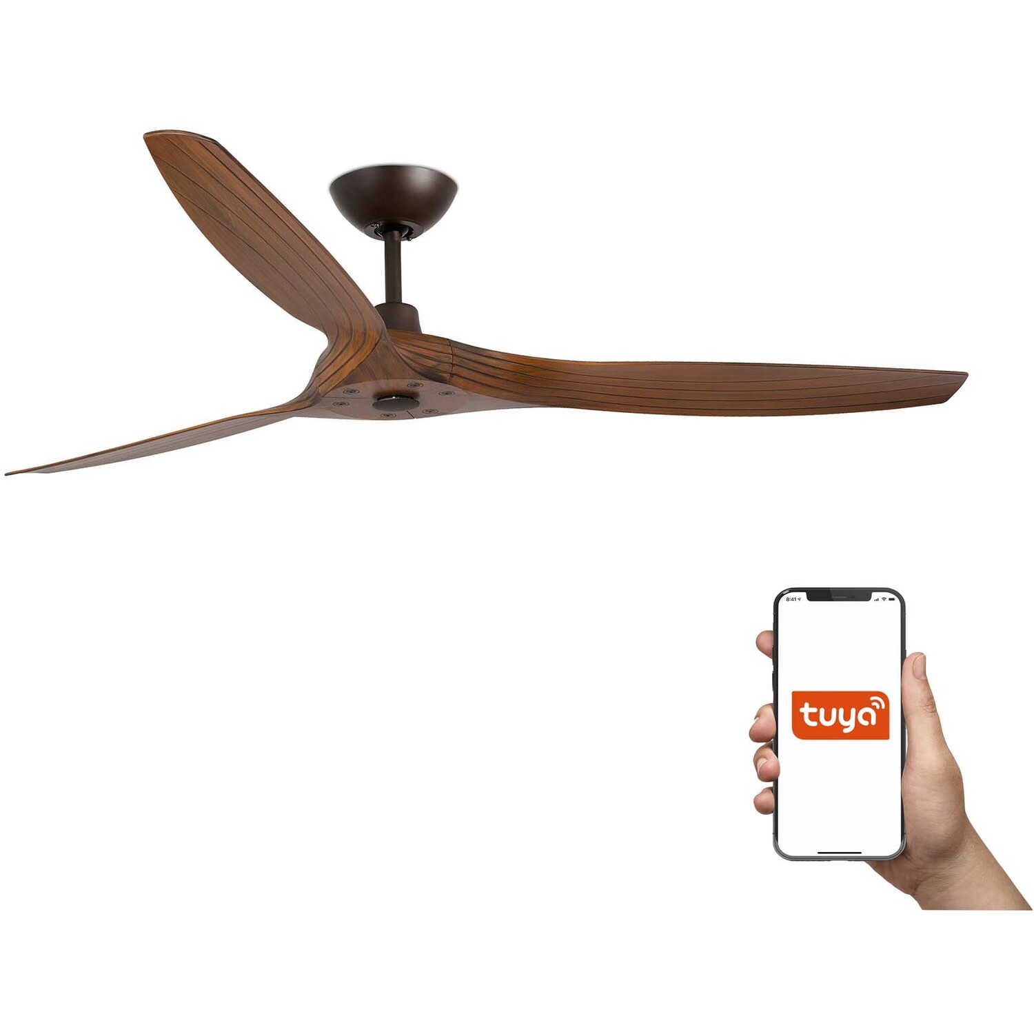 B&Q - Luminosa Morea Large 3 Blade Ceiling Fan Dark BrownWalnut Tuya Smart System - Image 2