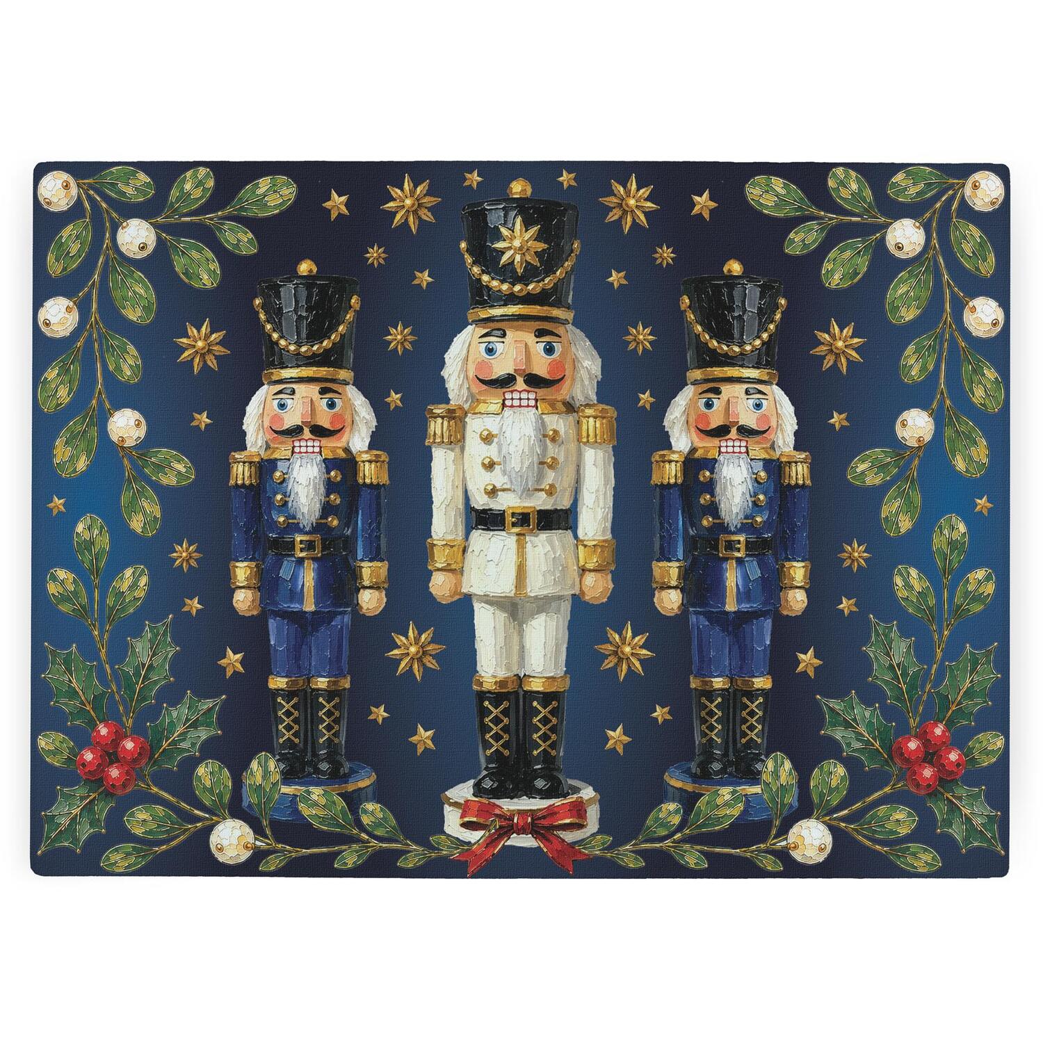 Purely Home Festive Nutcrackers Textured Glass Christmas Worktop Protector - Large Kitchen Chopping Board - Multicoloured
