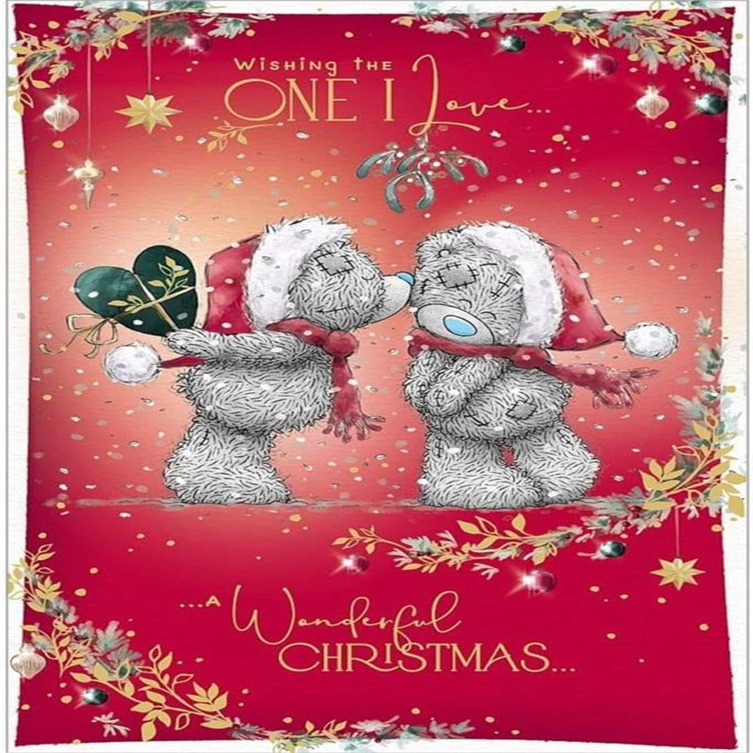 Me To You Bears With Heart Shaped Gift One I Love Christmas Card - Red