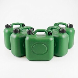 Pegdev 5L Green Plastic Fuel Can with Safety Cap and Flexible Spout Pack of 5