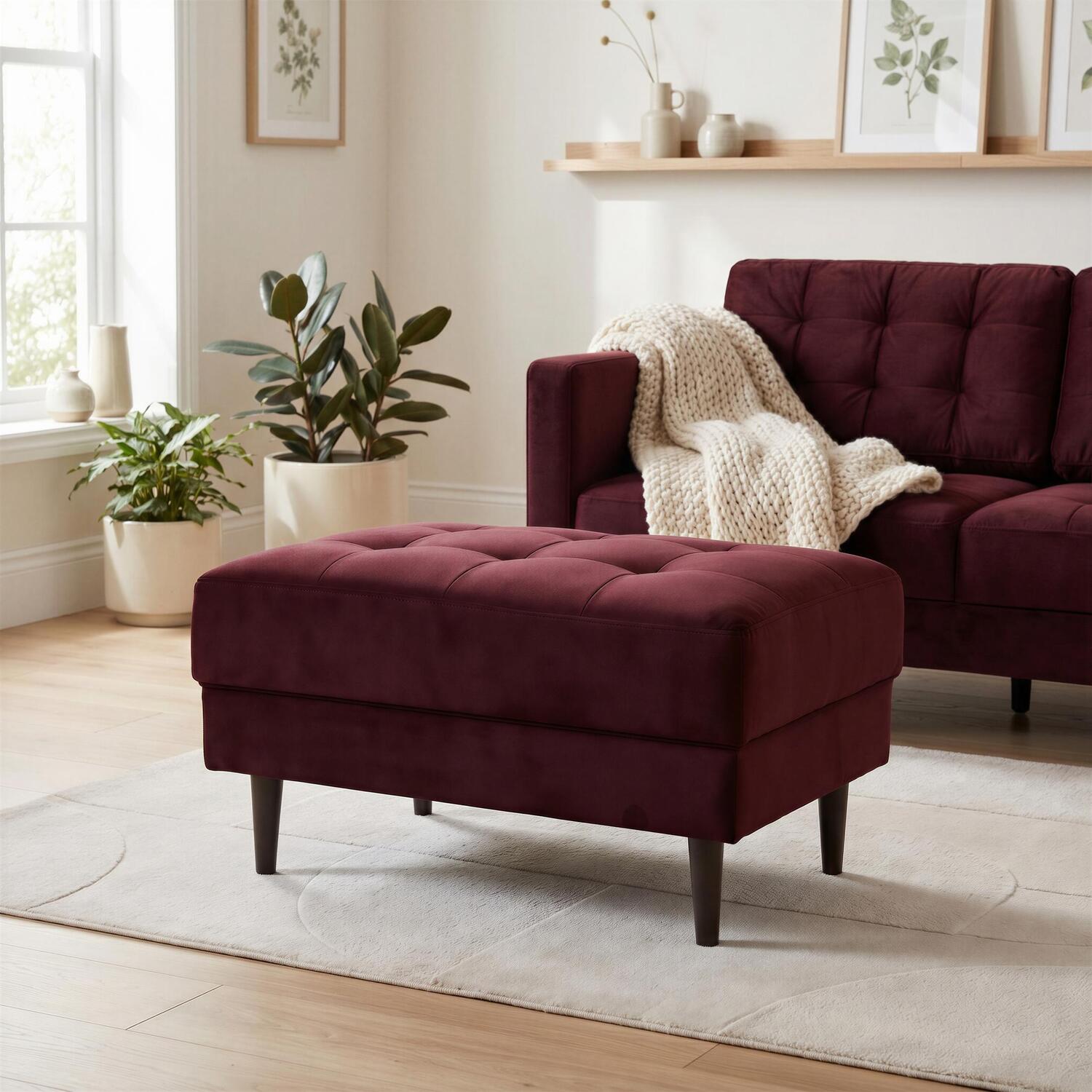 Furnitureboxuk Juno Velvet Footstool - Maroon