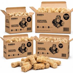 Hardys 25x Natural Firelighters | Eco Friendly Wood Wool Fire Lighters Coated in Fast Lighting Wax