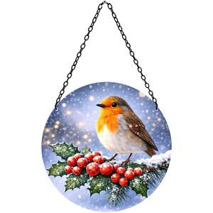 Christmas Robin Glass Suncatcher Window Decoration