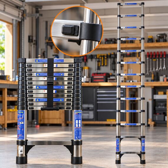 3.8m Telescopic Ladder Stainless Steel