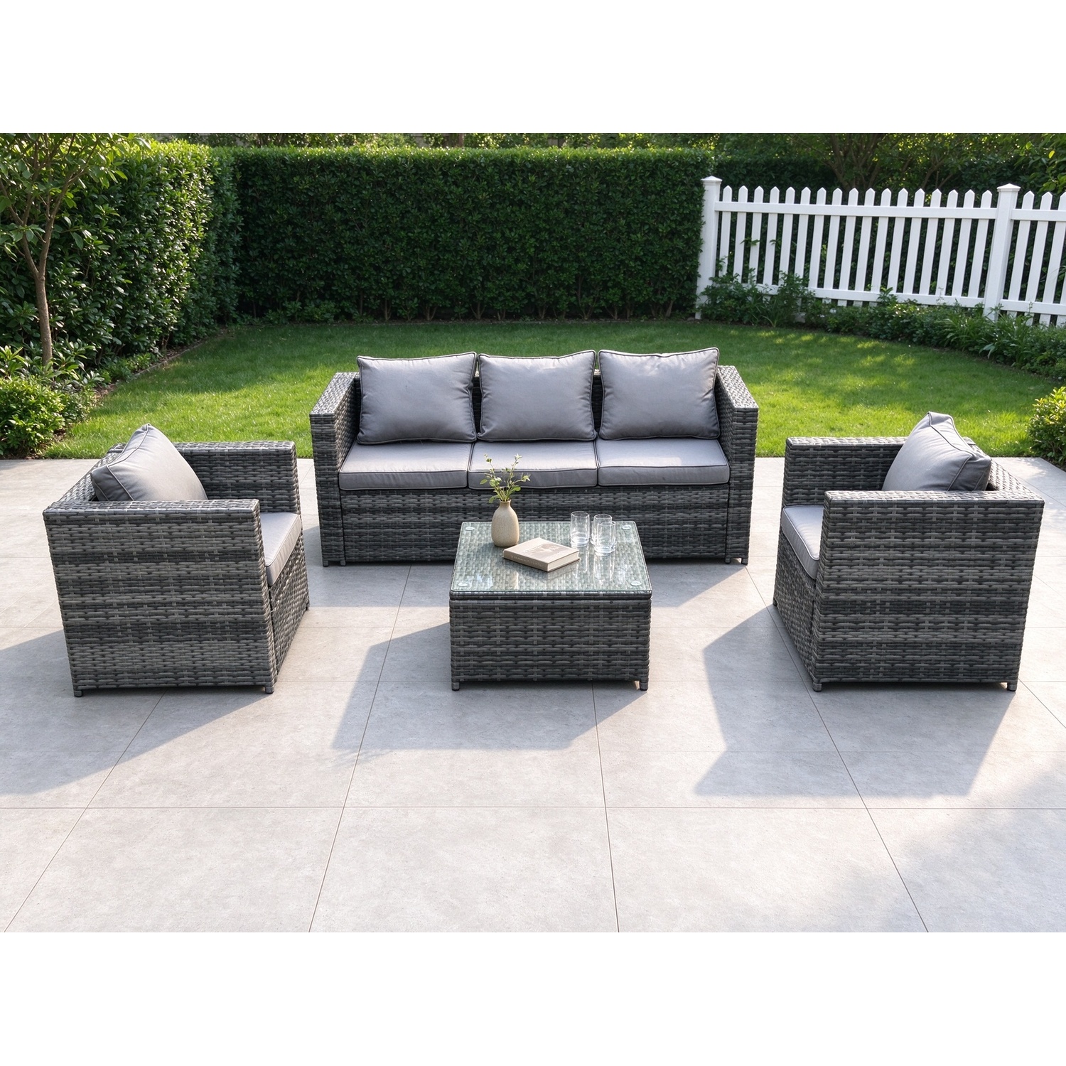 Fimous Unisex Dark Grey Outdoor Lounge Sofa Set Wicker Pe Rattan Garden Furniture Set With Armchair Squar Coffee Table Mixed Size 1 - Image 2