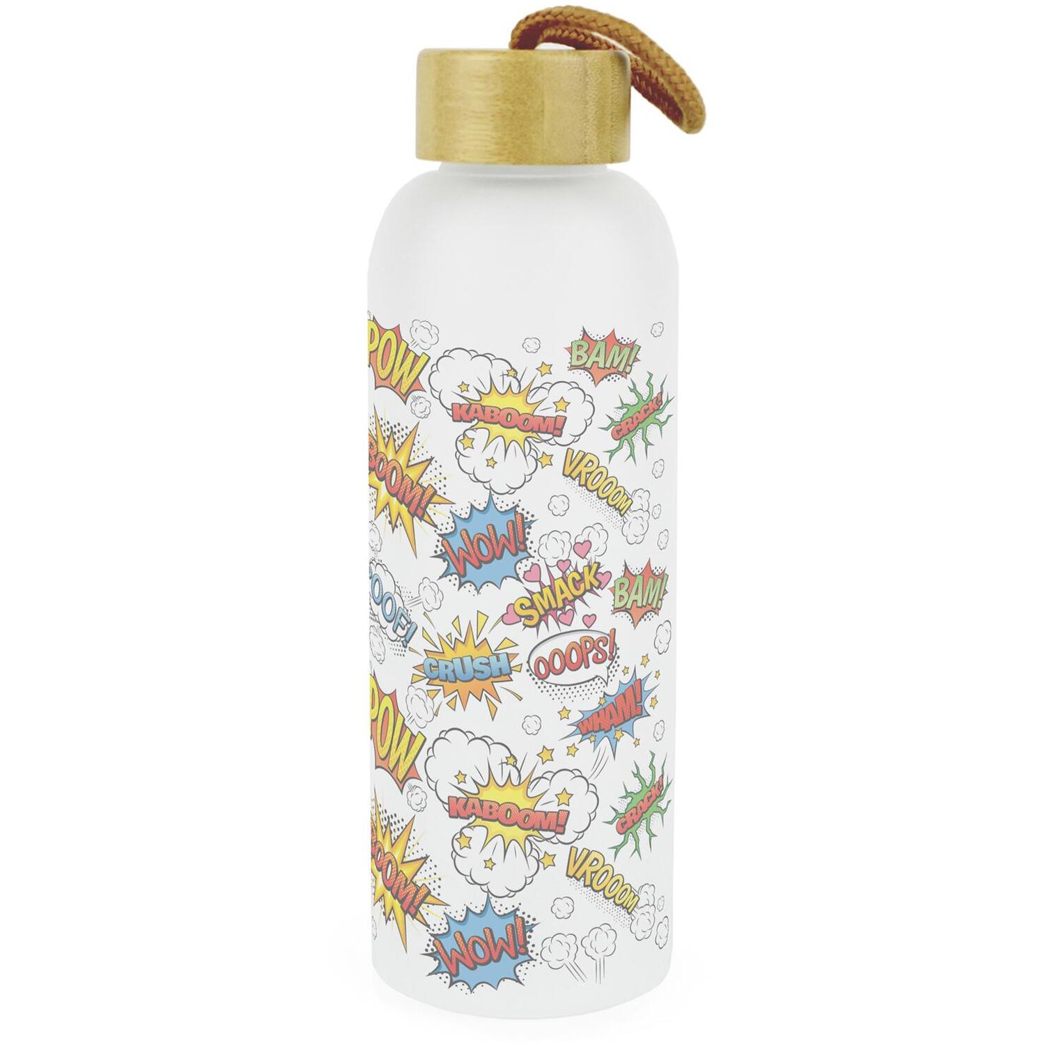 Comic Pop Art Glass Water Bottle - Multicolour Retro Drinkware Gifts - Image 2