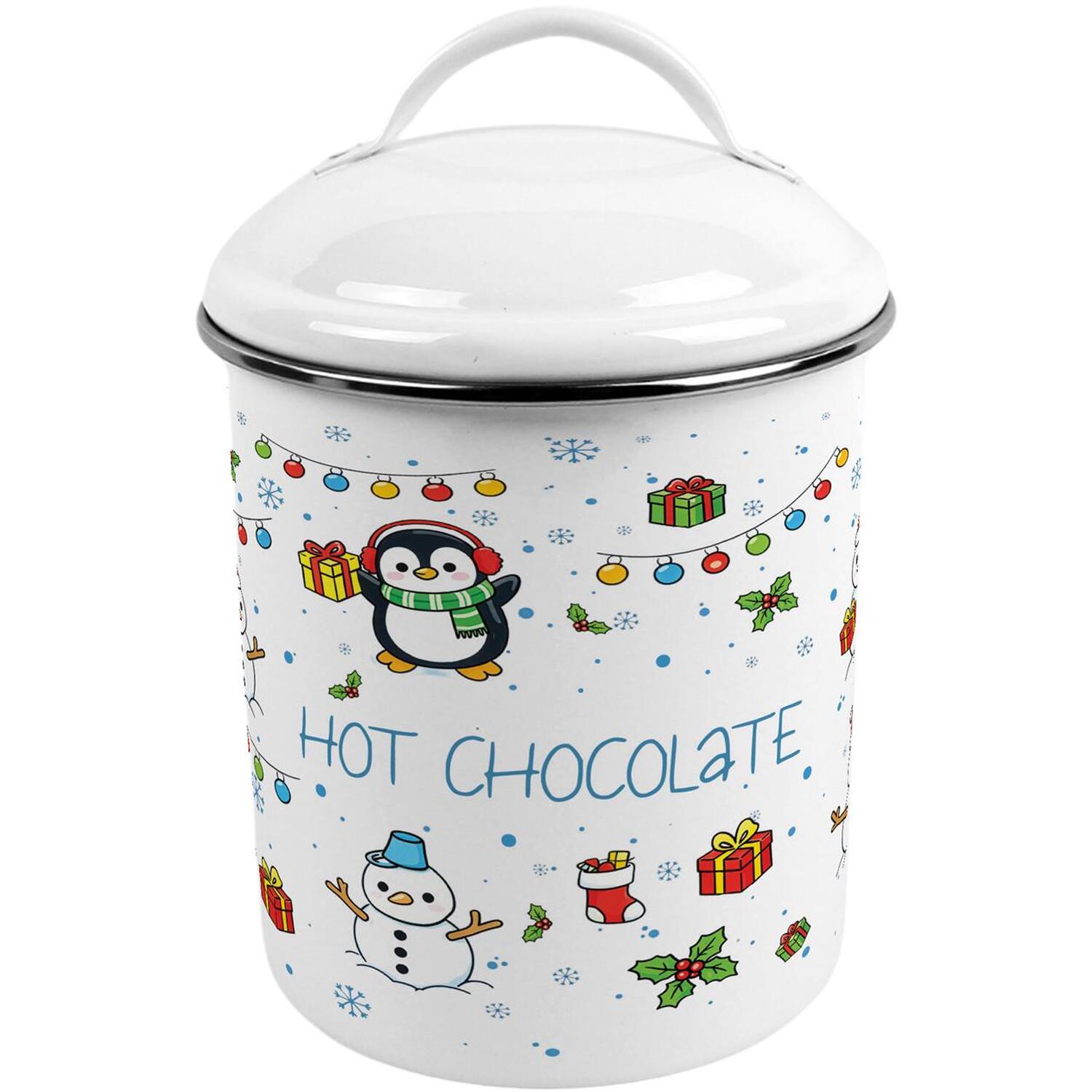Christmas Penguin Hot Chocolate Canister - Metal Storage Tin with Handle - Image 2
