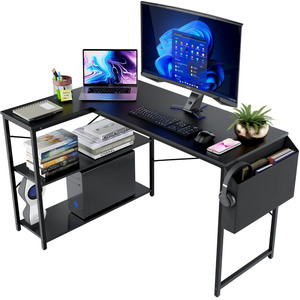 L-Shaped Computer Desk Reversible with Storage Shelves