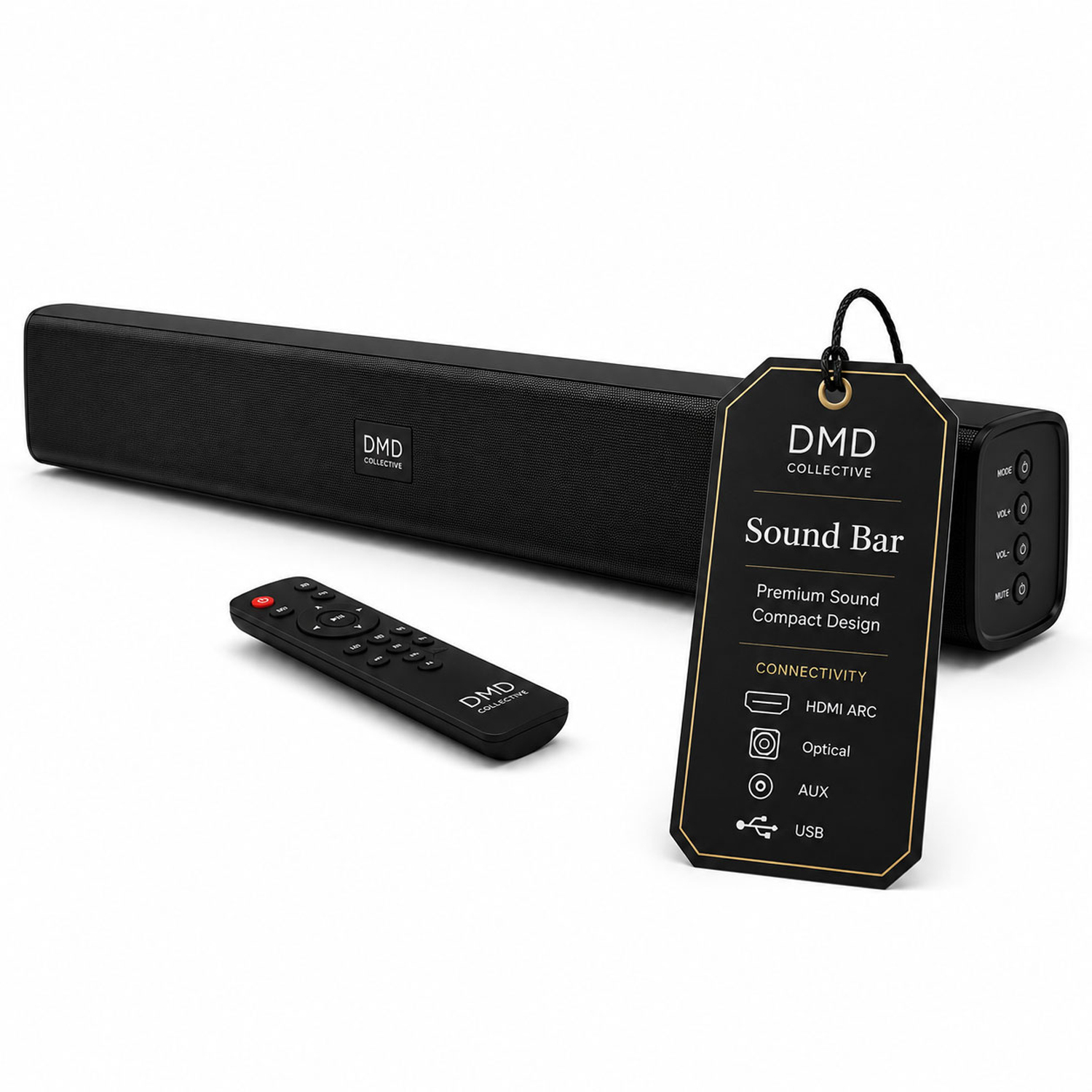 Dmd Collective Unisex Black All In One Sound Bar For Tv With Remote Bluetooth, Optical, Aux Inputs 30W In - Image 2